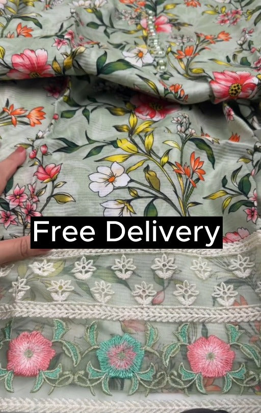 03-Piece Original Digital Print Branded Soft Khaddar with Doria Khaddar Dupatta