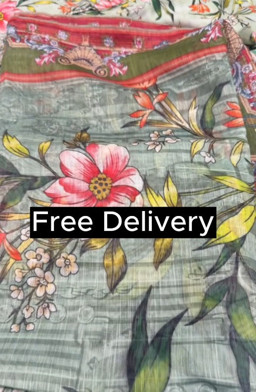 03-Piece Original Digital Print Branded Soft Khaddar with Doria Khaddar Dupatta