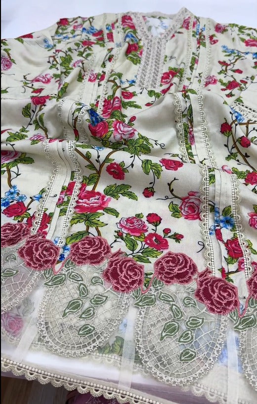 02-Piece Stitched Digital Print & Embroidered Doria Linen