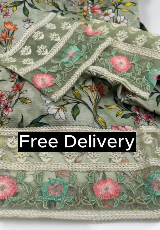 03-Piece Original Digital Print Branded Soft Khaddar with Doria Khaddar Dupatta