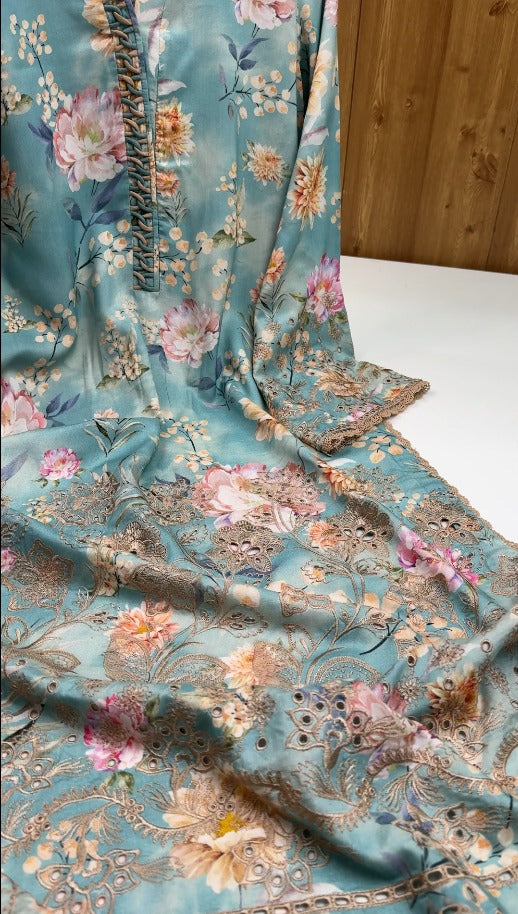 03-Piece Digital Print Doria Linen with Luxury Embroidered