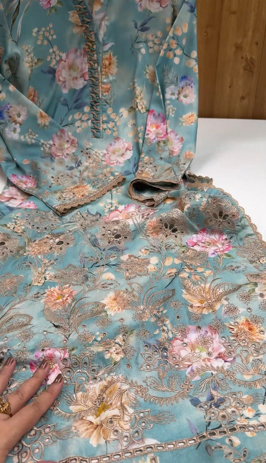 03-Piece Digital Print Doria Linen with Luxury Embroidered